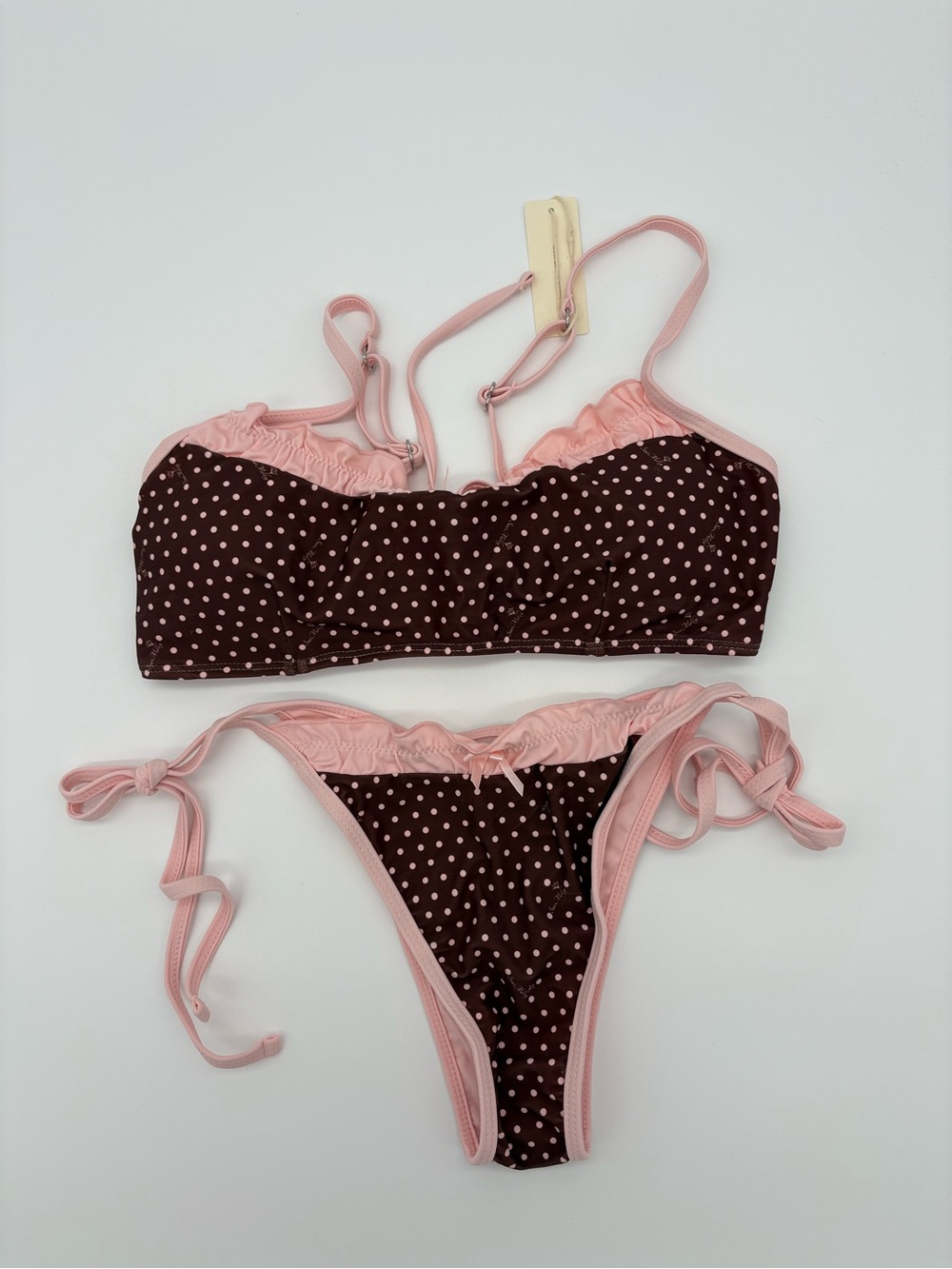 Polka Dot Bikini Set in Brown and Light Pink